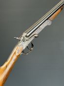 Belgian .410 side by side hammer action folding poacher's shotgun with chequered grip and forend,