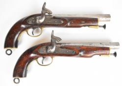 A pair of replica Enfield pattern percussion hammer action pistols, each with lock stamped '