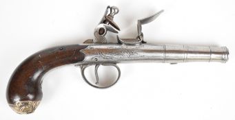 T Archer of London Queen Anne flintlock pistol with named and engraved lock, engraved trigger guard,
