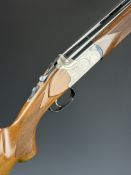 Lanber 12 bore over and under ejector shotgun with engraved action, underside, trigger guard, top