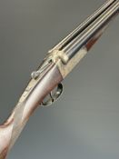 AYA Model 25 12 bore side by side ejector shotgun with named and engraved locks, engraved underside,