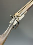W W Greener 12 bore side by side hammer action shotgun with named and engraved locks, engraved