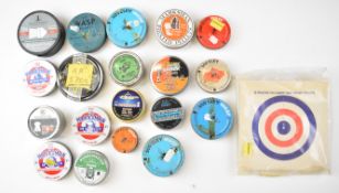 Nineteen tins of air rifle pellets .177 and .22 including Zhuhai Qiang Yuan Sports Domeo, Eley Wasp,