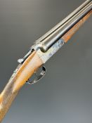 AYA Yeoman 12 bore side by side shotgun with chequered grip and forend, double trigger and named