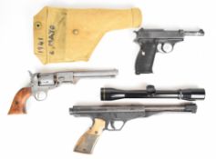 Four various guns and accessories comprising Gamo .177 target air pistol, replica Walther P38 in