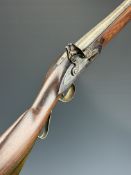 Enfield pattern flintlock musket with brass scrolling trigger guard, butt plate and mounts, steel