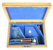 Oak revolver case with fitted interior to suit a Webley Mark II revolver or similar, with oil bottle