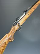 Parker-Hale .308 Winchester bolt action rifle with laminate show wood stock, chequered semi-pistol