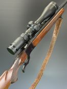 Ruger No.1 7mm Rem Mag falling block rifle with chequered semi-pistol grip and forend, leather