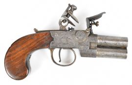 Archer of London flintlock double barrelled over and under tap-action pocket pistol with named and