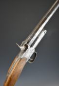 Unnamed pinfire hammer action folding poacher's shotgun with engraved lock and underside and 23 inch