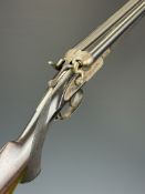 Husqvarna 16 bore side by side hammer action shotgun with line engraved locks, trigger guard, top