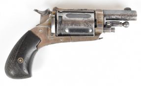 Belgian 5.5mm Velo-Dog six-shot pocket revolver with shaped and chequered wooden grips, folding