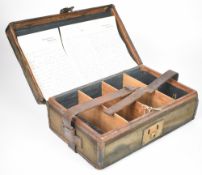 Leather and canvas bound shotgun cartridge magazine with fitted interior, 32.5 x 20.5 x 8.5cm, by