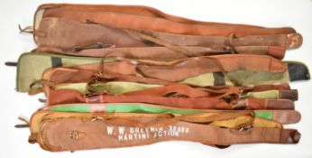 Twelve canvas and leather shotgun or rifle slips including Brady of Halesowen, WW Greener etc.
