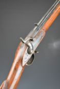 Enfield pattern muzzle loading percussion hammer action musket with brass trigger guard, butt
