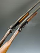 Two English 20 bore single barrelled folding poacher's shotguns, each with chequered grip and