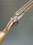 Hudson 12 bore side by side shotgun with engraved lock, underside, top plate, thumb lever and