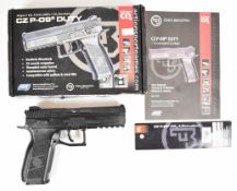 ASG CZ P-09 Duty .177 CO2 air pistol with monogrammed and textured grips, three multi-shot magazines