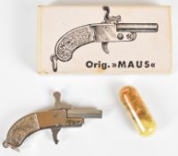 German miniature pinfire hammer action pistol with engraved metal grips and 15mm octagonal barrel,