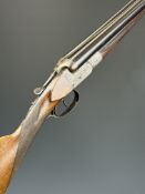 Belgian 16 bore side by side shotgun with engraved locks, underside, trigger guard, thumb lever