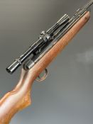 BSA Meteor Mk. I .22 air rifle with semi-pistol grip and BSA 4x20 scope, serial number T4989. PLEASE