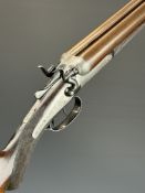 Thomas Wild 12 bore side by side hammer action shotgun with engraved locks, hammers, underside,