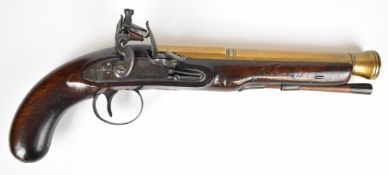 W Smart of London flintlock blunderbuss pistol with named and engraved lock, engraved hammer,