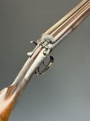 J Manton 12 bore side by side hammer action shotgun with named and line engraved locks, line