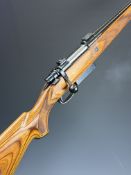 Parker-Hale .308 Winchester bolt action rifle with laminate show wood stock, chequered semi-pistol