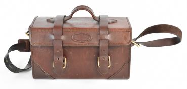 Brady of Halesowen brown leather shotgun cartridge bag or magazine with shoulder strap and brass