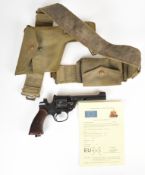 Deactivated Enfield No 2 Mk 1 .38 six-shot double-action RAF revolver with chequered wooden grips,