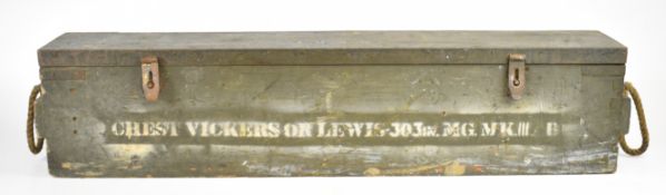 Vickers wood and metal machine gun carry case marked to the front 'Chest Vickers or Lewis .303in. MG