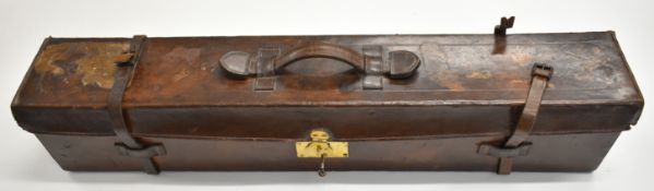 Leather double shotgun or rifle motor case with 'David Nixon Gun Maker Newark Guns on the most