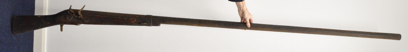 Unnamed 2 bore flintlock punt gun with hook mounts and 90 inch smooth bored barrel, overall length