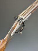 Wood of London 12 bore side by side hammer action shotgun with named and engraved locks, engraved
