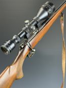 BRNO Model 2-E .22 bolt-action rifle with chequered semi-pistol grip, leather sling, multi-shot