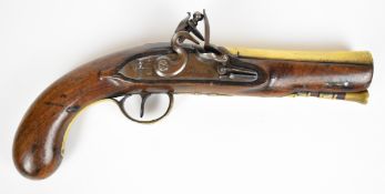Jones flintlock hammer action blunderbuss pistol with named and engraved lock, engraved brass