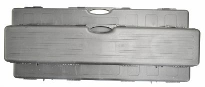 Three padded hard rifle carry cases including one with NSRA Eley Competition 2018 label, each