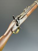Enfield 3-band .577 hammer action Snider rifle with lock stamped '1858 Enfield' and with crown