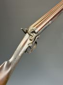 Charles Webley of London 12 bore side by side hammer action shotgun with side lever, chequered