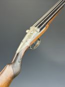 Darne 16 bore side by side shotgun with engraved sliding action, named and engraved top lever,