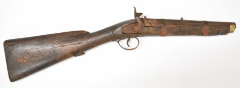 Enfield pattern percussion hammer action carbine with indistinct markings to the lock, storage