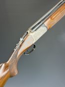 Lanber 12 bore over and under ejector shotgun with engraved action, underside, trigger guard and