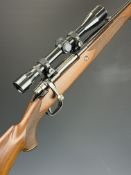 Parker-Hale .308 bolt action rifle with chequered semi-pistol grip and forend, raised cheek piece,