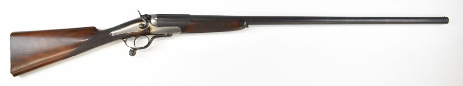Thomas Wild 10 bore hammer action shotgun with border engraved lock, rotary underlever, and top