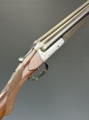 English 12 bore side by side ejector shotgun with engraved locks, underside, trigger guard, top