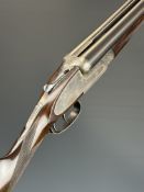 Spanish 12 bore side by side sidelock ejector shotgun with border engraved locks, underside, trigger