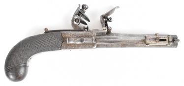 Henry Nock of London flintlock belt pistol with sprung bayonet, folding trigger, engraved lock,