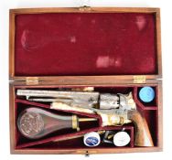 Colt Navy style.44 six shot single-action percussion revolver with ornately engraved frame and